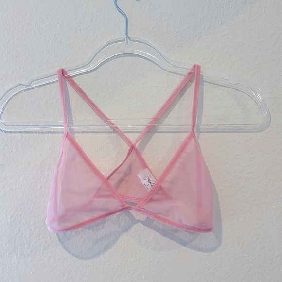 Laina Rauma SET PG13 Fine mesh bra bralette thong set Small black pink - Picture 9 of 16